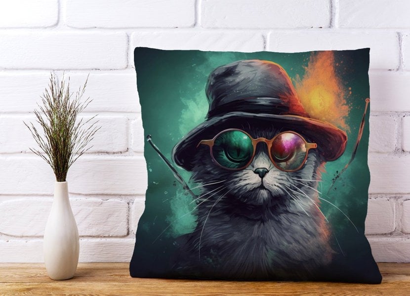 Warren Reed Fiery Cat In A Hat Cushions