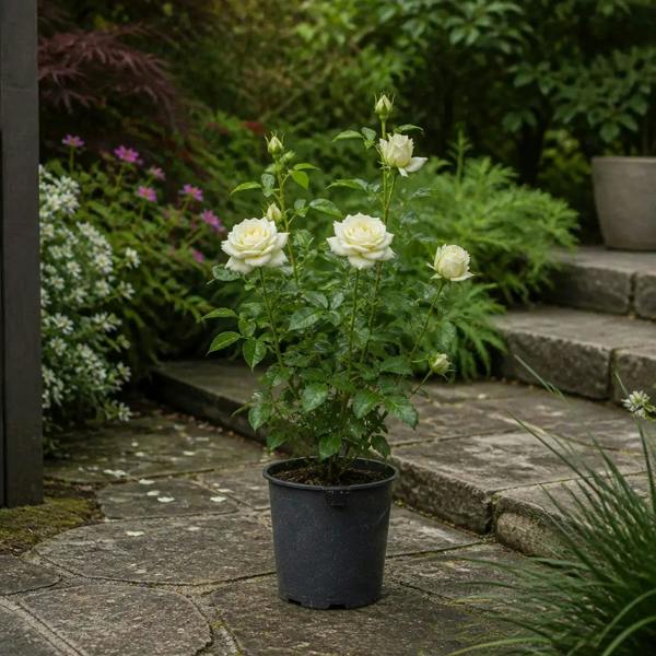 3L Silver Anniversary Cream Rose Bush - Beautiful Flowering Plant Gift