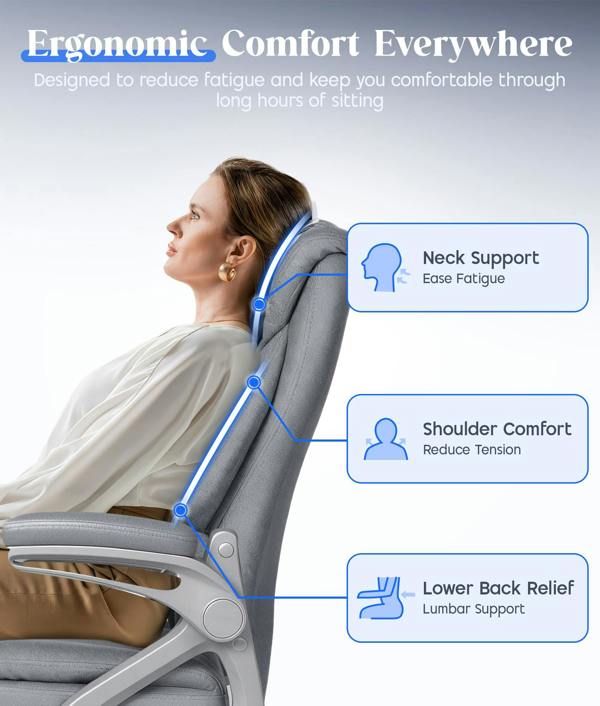 ADOV Executive Office Chair with Padded Flip-up Armrests, High Back Ergonomic Desk Chair with Lumbar Support