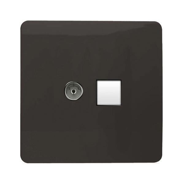 Trendi Switch 2 Gang Female TV Co-Axial & RJ45 Cat 5e PC Ethernet Sockets in Dark Mocha Brown