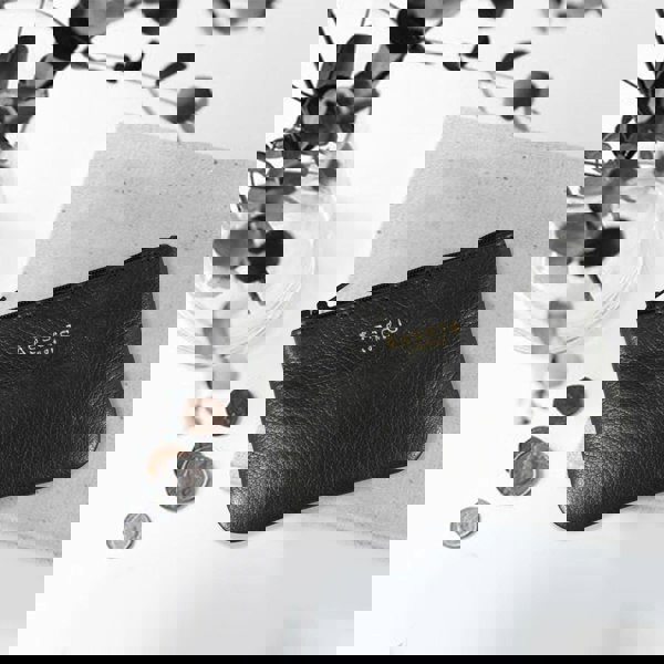 Assots London 'Poppy' Black Full Grain Leather Zip Top Coin Purse