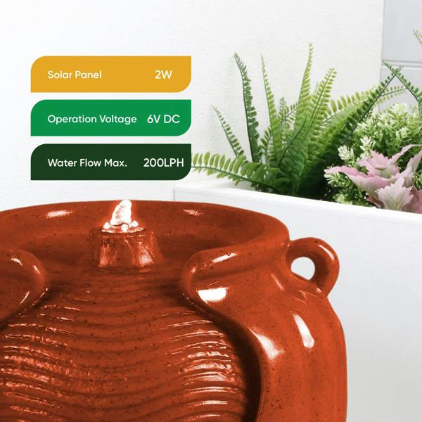 DMD Collective Solar Powered Red Vase Water Feature with LED Light & Battery Backup