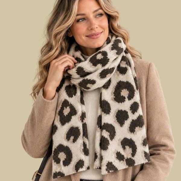 Love EMVY Leopard Print Wool Blend Scarf
