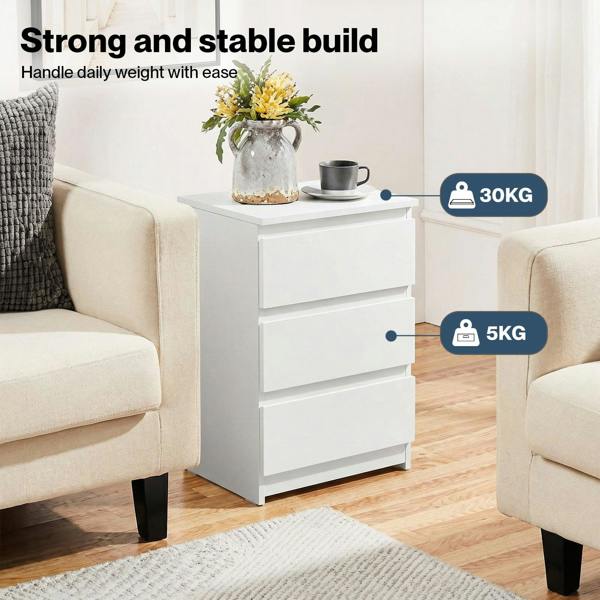 Levede Bedside Tables Side End Table White 3 Drawers Modern Storage Cabinet