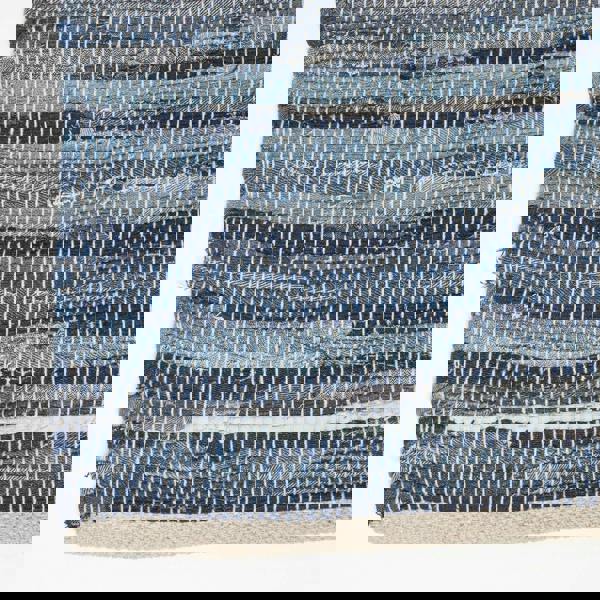 HOMESCAPES Blue Denim Handwoven Striped Chindi Rug
