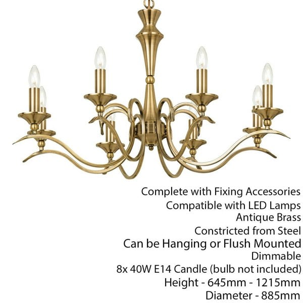 Hanging Flush Ceiling Pendant 8 Light ANTIQUE BRASS Chandelier Lamp Bulb Holder Loops