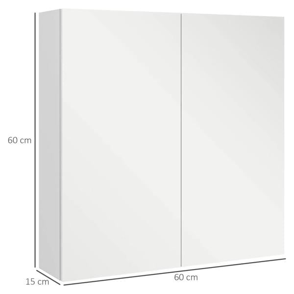 High-gloss white bathroom mirror cabinet with side profile and double-door layout