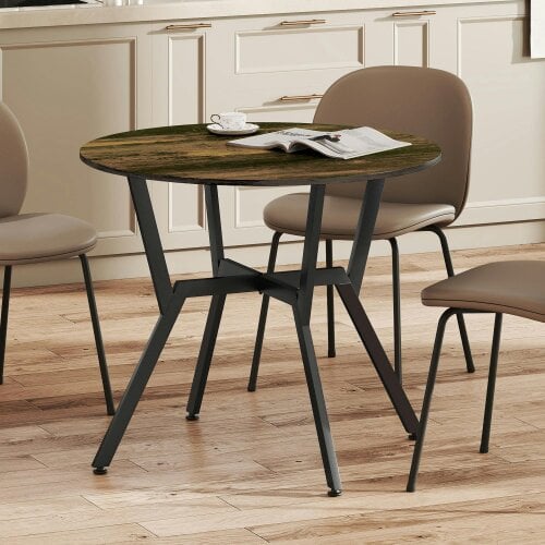 Wyld Haus Molu Rustic Brown Round Dining Table With Black Metal Legs 90cm
