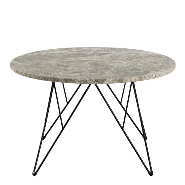 Wyld Haus Toulouse Round Grey Marble Effect Coffee Table Black Steel Base