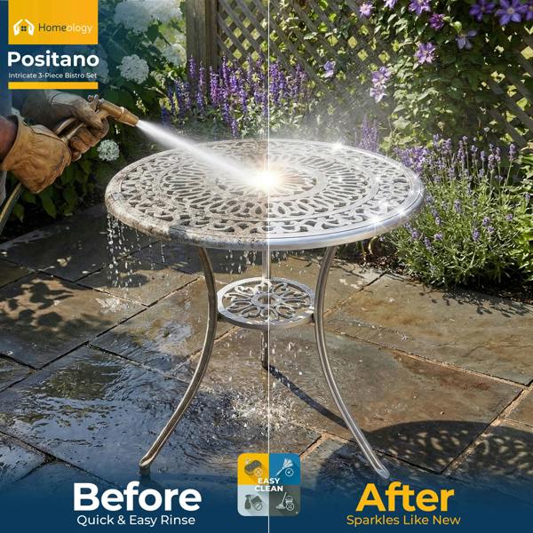 Homeology POSITANO Garden and Patio Grey Cast Aluminium Bistro Table