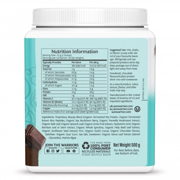Sunwarrior Collagen Building Protein Peptides Chocolate Fudge 500g