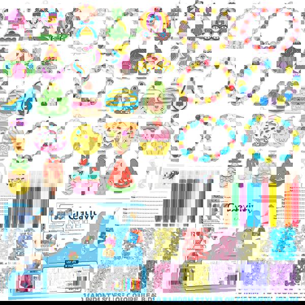 deAO Toys DIY Crystal Jewelry Craft Set for Girls Bake-Free Watercolor Painting Kit with Cartoon Pendants Arts & Crafts Gift Creative Handmade