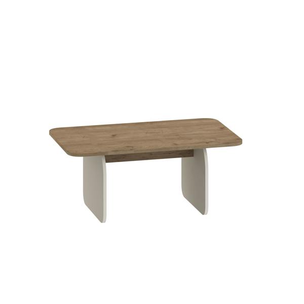 Decortie Modern Coffee Table Radius Edges with Flat Panel Legs Japandi Style Particleboard Living Room 100cm