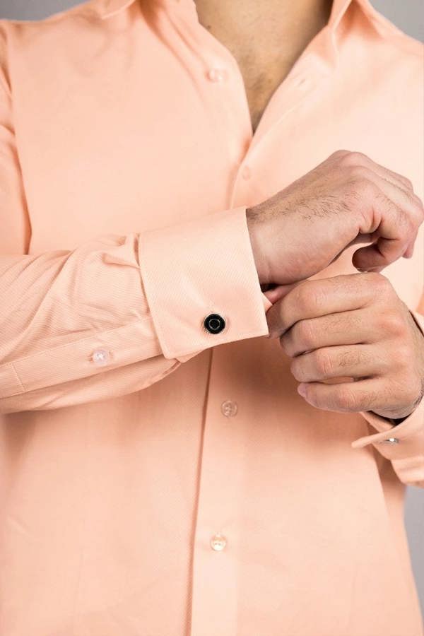Men's Peach Double Cuff Oxford Shirt - TruClothing.com - 4