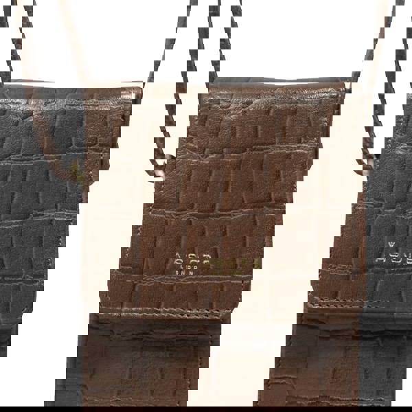 Assots London 'TRACY' Tan Croc Real Leather Crossbody Phone Bag