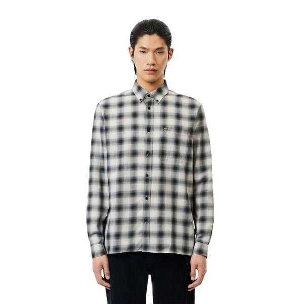 Lacoste Mens Flannel Regular Shirt - Black/White - 