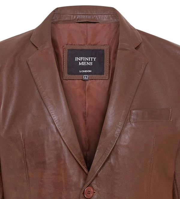 Infinity Leather Mens Slim Leather Italian Blazer Jacket-Somero