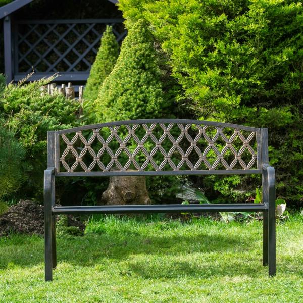The Garden Marketplace Warwick Metal Garden Bench with Web Pattern Cast Iron Back