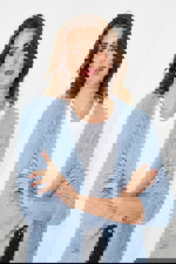 Blue | Soft Textured Longline Open Cardigan
