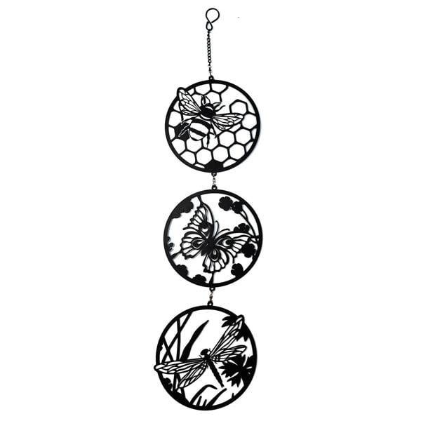 EDH Door Hardware Black Bee, Butterfly & Dragonfly Silhouette Hanging Trio Spinner - Garden Décor