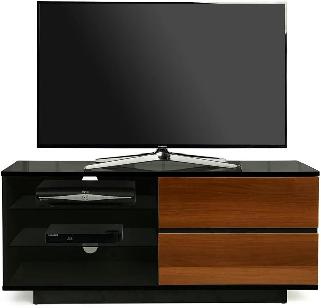 Centurion Supports GALLUS High Gloss Black with 2-Walnut Drawers for 32"-55" LED/OLED/LCD TV Cabinet - FULLY ASSEMBLED