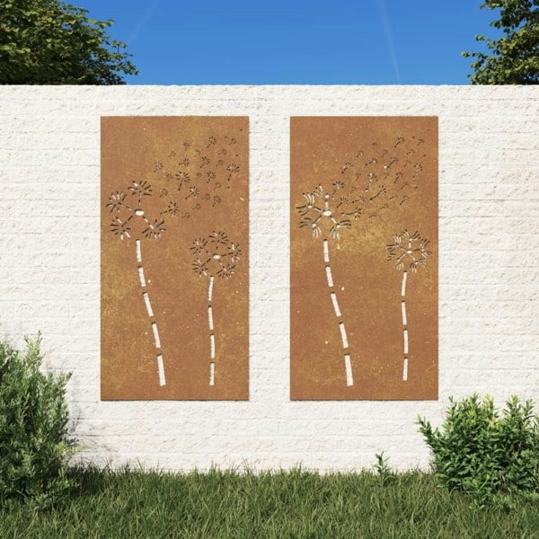 Berkfield Garden Wall Decorations 2pcs 105x55cm Corten Steel Flower Design