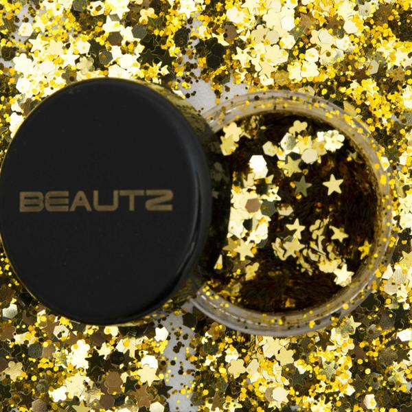 Aquarius Beautz Chunky Glitter Gold 10ml Pot 5g Cosmetic Body Face Festival Makeup Shine