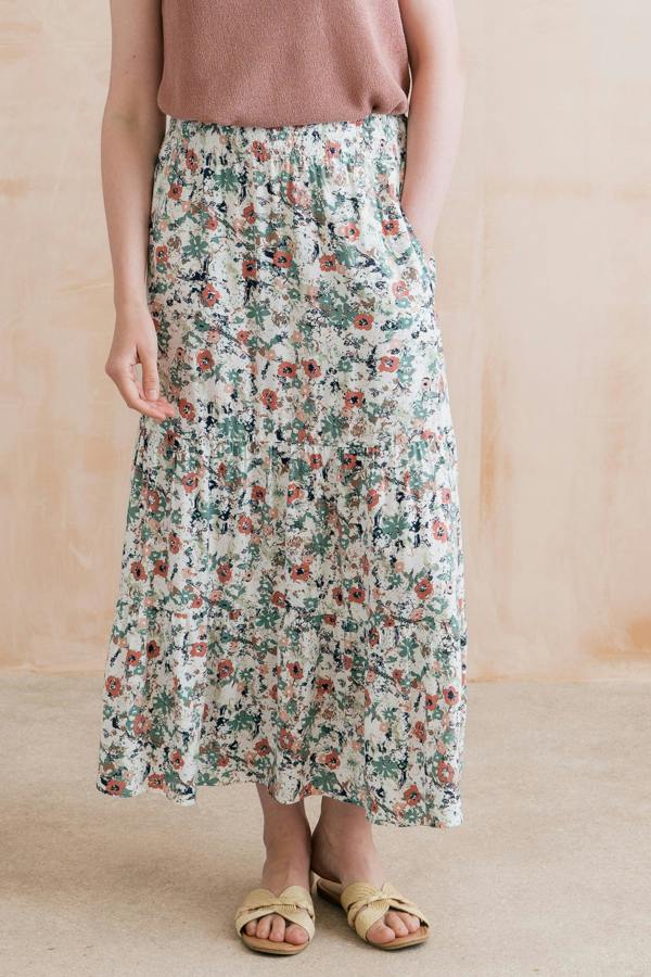 Evie Printed Midi Skirt Ecru