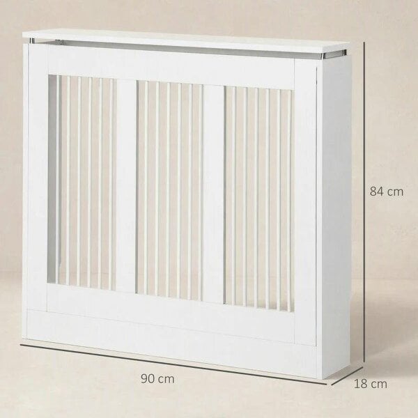 Bobobiy Radiator Cover Vertical Slatted Grille Heater Cover Top Shelf MDF Steel for Heat Circulation 90 x 18 x 84 cm White