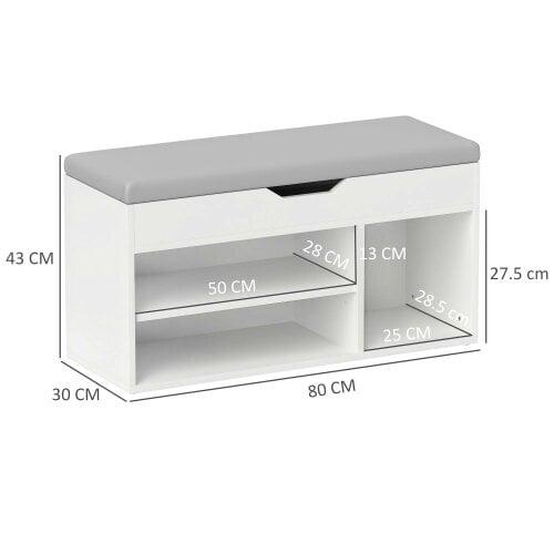 Wyld Haus Zima Wooden White Shoe Storage Bench With Hidden Compartment And Grey Padded Seat