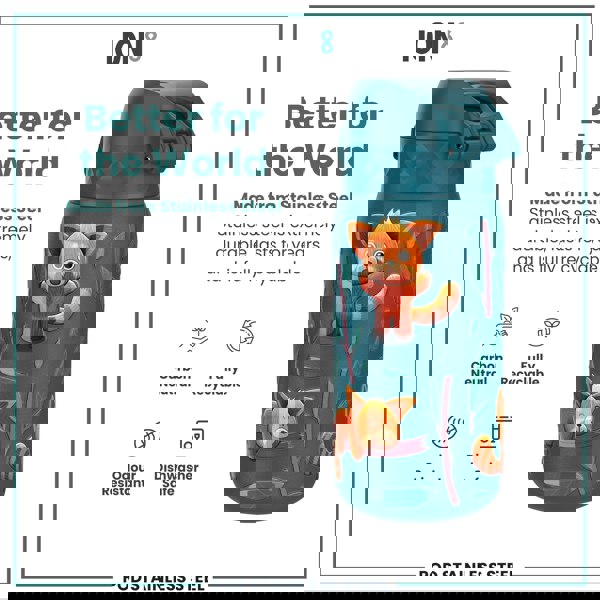 ION8 Leak Proof Kids Water Bottle, Stainless Steel, Red Pandas, 400ml (13oz)
