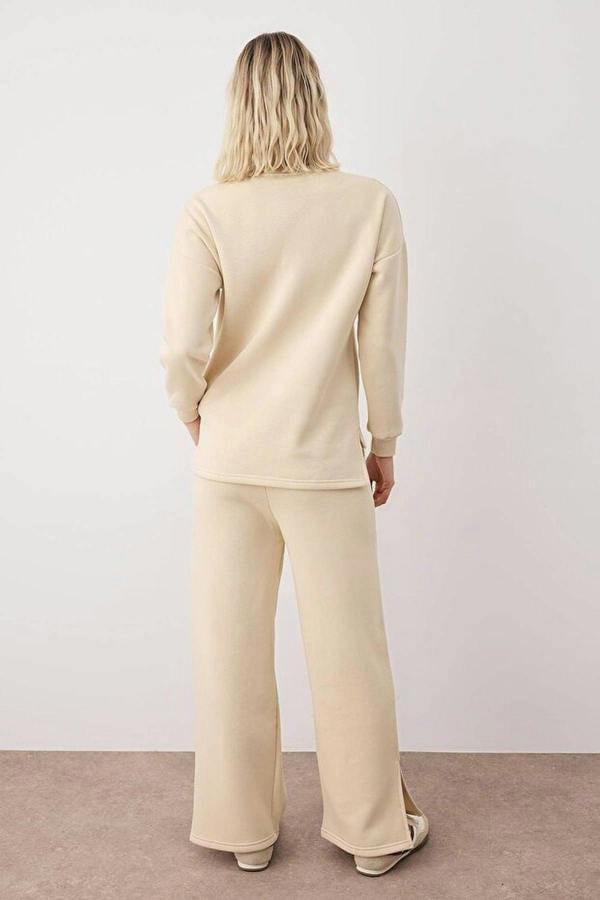 WOVCOR 2-Piece Crew Neck Oversized Knit Top & Wide Leg Pants Set