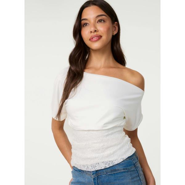 Pink Vanilla Slinky Puffball Top With Lace