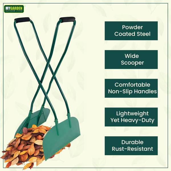 My Garden Outdoor Living Leaf Grabbers Scooper - Handheld Leaf Collector with Powder Coated Steel & PP Head - Leaves Grabber Rake Tool