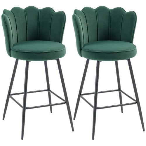 Wyld Haus Ralu Velvet Dark Green Lotus Style Bar Stools Set Of 2 With Sculpted Seat
