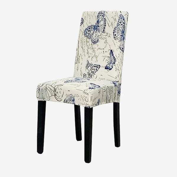 Anyseat White with Blue Butterfly Elastic Chair Cover for Dining Room