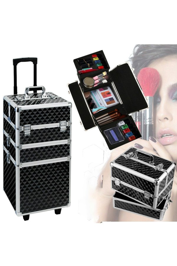 Living and Home Diamond Pattern Cosmetic Makeup Train Case