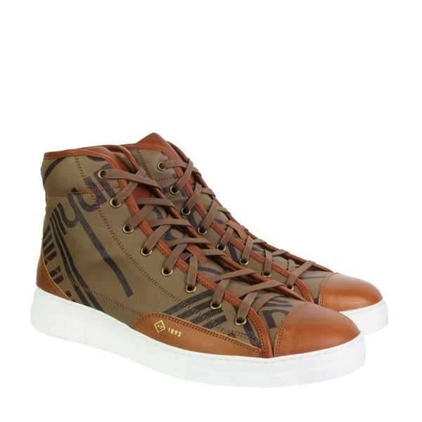 Dunhill Luggage Canvas hi-top sneakers in tan and brown tones