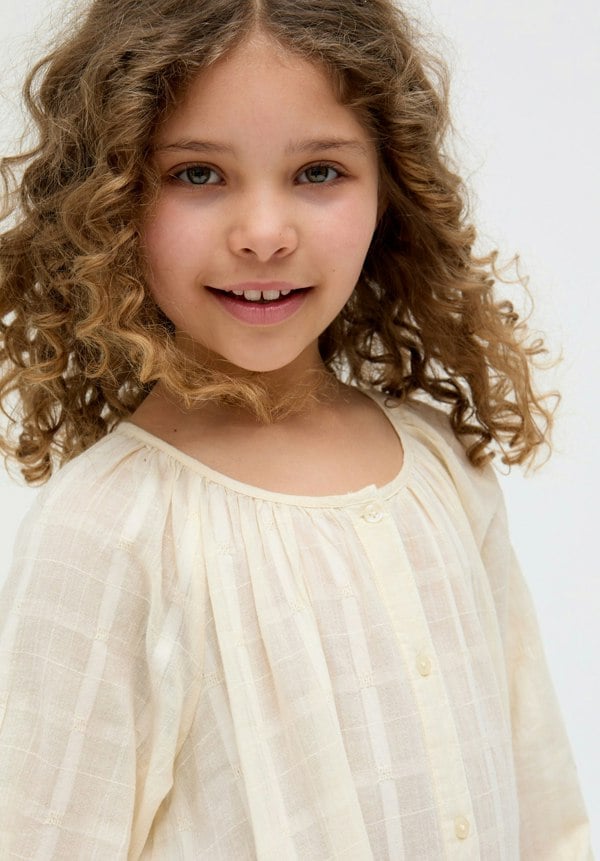 Kids Olivia Button Down Embroidered cotton Dress In Cream - image 3