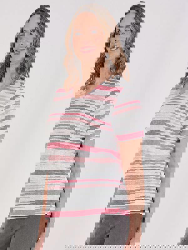 TIGI Stripe And Diamante V Neck Top