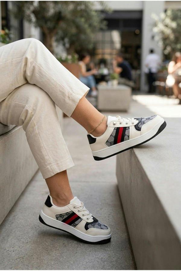 Pearl Patterned Panel Lace Up Trainers - Black