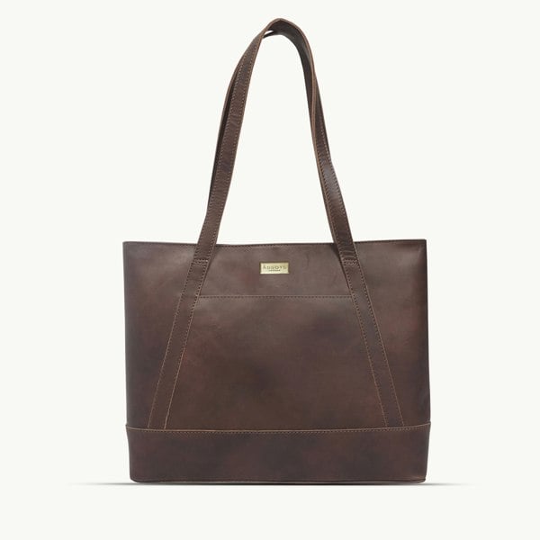 Assots London 'EVELYN' Brown Oily Chestnut Real Leather Designer Tote Work Bag