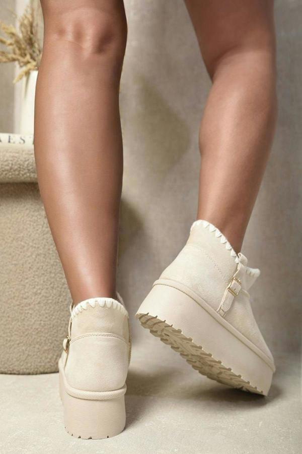 Debra Fur-lined Platform Ankle Boots - Beige