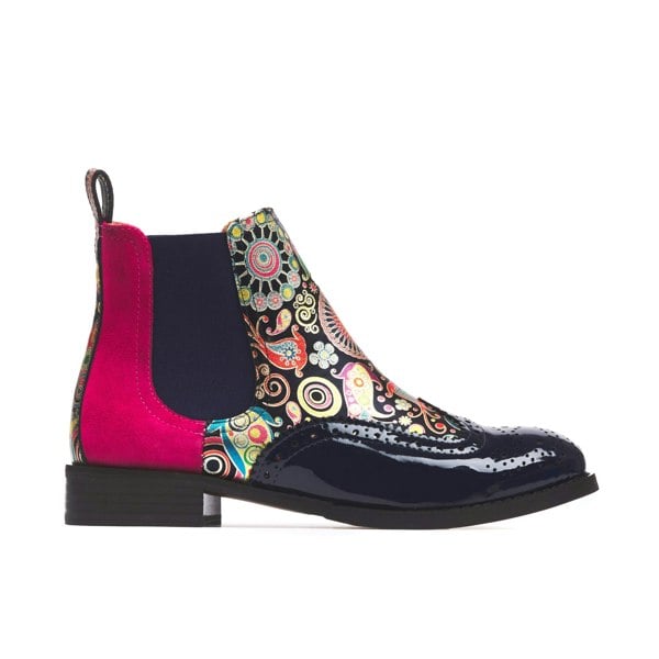 Embassy London Mamacita - Navy Pink - Women's almond toe chelsea boot with wingtip brogue detail
