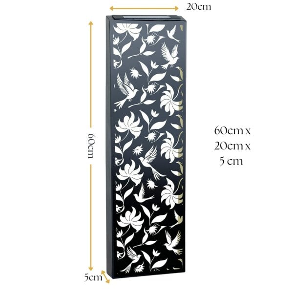 EDH Door Hardware Narrow Solar Wall Panel with Birds – Outdoor Metal Wall Art with LED Light – Garden & Fence Décor 60cm