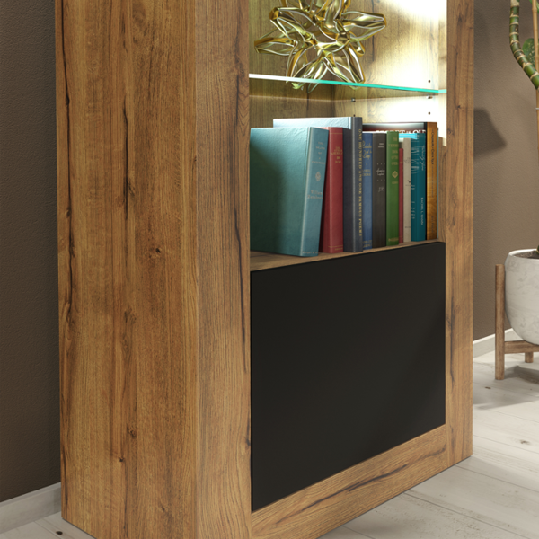 Mex Furniture Charming 170cm Modern Display Cabinet – Black Matt Doors with Free LED lights