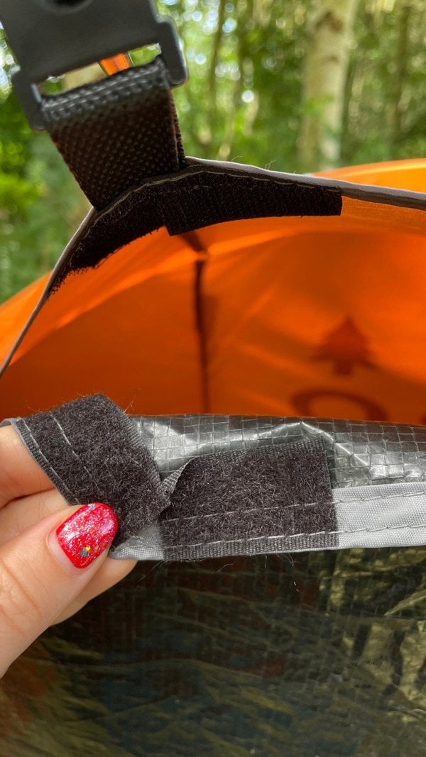 A closeup image of the Velcro tabs on the Beach Tent from OLPRO.
