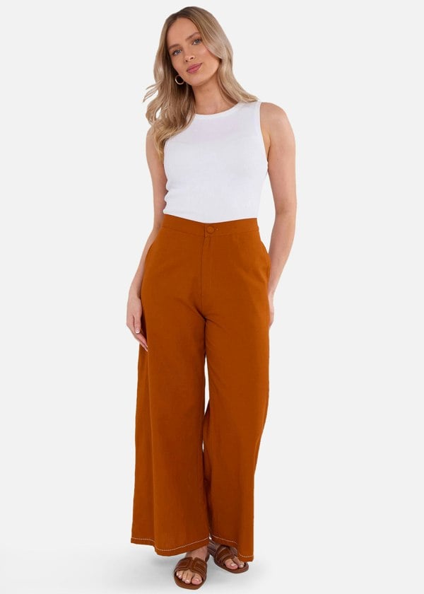 Gini London Rust Contrast Embroidery Stitch Detail Trouser