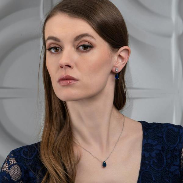 925 Sterling Silver Blue Pear Pendant Necklace for Women. - namana.london