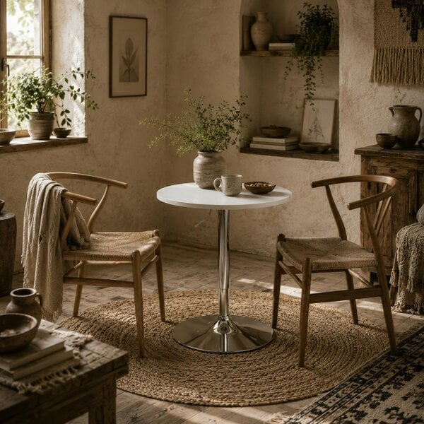 Wyld Haus Rocolo Metal And Wooden White Adjustable H8 Round Bar Table With Swivel Top